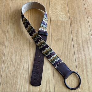 Talbots Brown Purple Cream Green Multicolor Woven Belt Leather Trim Western Fall